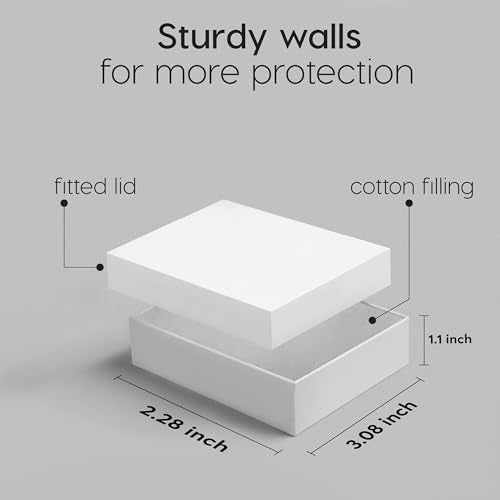 BULK PARADISE 6 Pack Cotton Fill White Cardboard Paper Jewelry Box Gift Size 3.08 x 2.28 x 1.1 Inches Perfect for Small Gifts - color: White