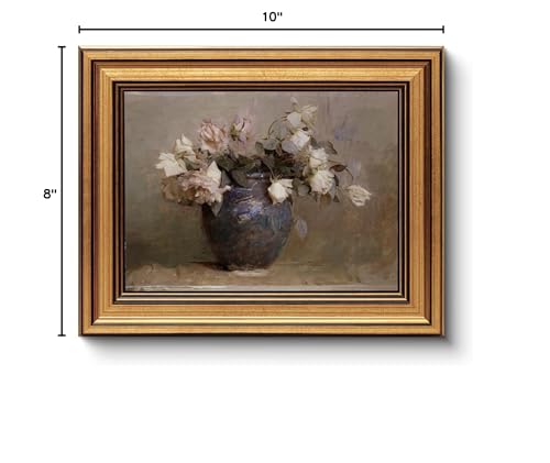 HUARCEY Framed Canvas Wall Art, Classical Roses Floral Prints, 8x10 Inch - color: Roses in Vase, size: 10"L x 8"W