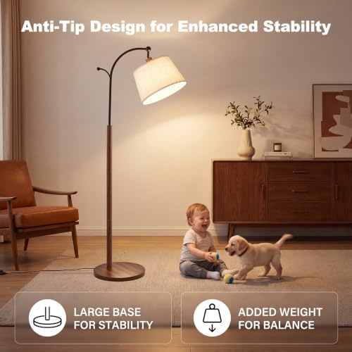 Floor Lamp, 9W 850lm Smart LED Arch Floor Lamp - Wood Grain Base - color: Wood Grain