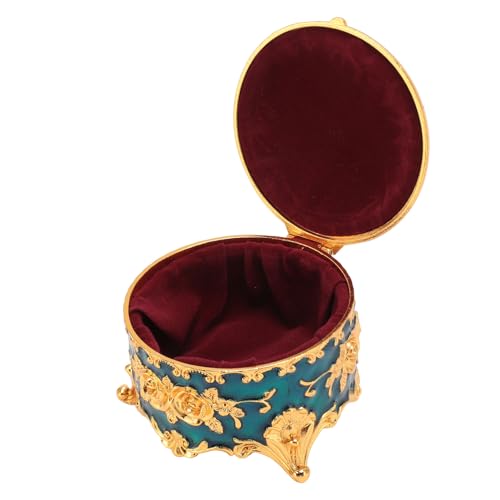 Vintage Round Metal Jewelry Box, Exquisite Hand-Carved Gold Pattern, Trinket for Rings, Earrings, Necklaces-Ideal Retro Keepsake or