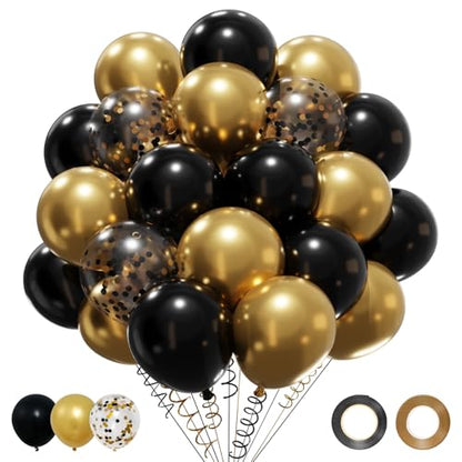 Patimate Black Gold Confetti Balloons Set 50 pcs 12 inch - color: Metallic Gold Black