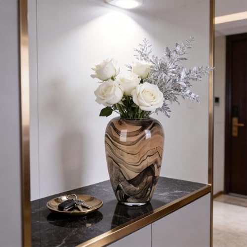 Hand Blown Glass Vase Decorative Flower Vase for Home Decor Living Room Bedroom Office Centerpiece Tabletop Display Modern Art Glass Decor Wide Mouth Design (Quicksand Vase - S) - size: Quicksand Vase - S