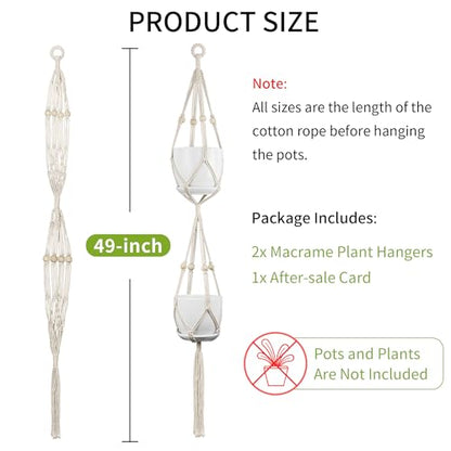 Macrame Plant Hanger - Fits 4-8 Inch Pots, Set of 2, Ivory - color: 49+49 Inch Ivory
