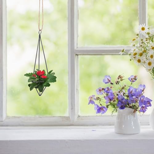 UPKOCH Geometric Air Plant Hangers 8 Pcs Black Metal Hanging Holders with Jute Rope for Small Air Plants Indoor Garden Wall Decor