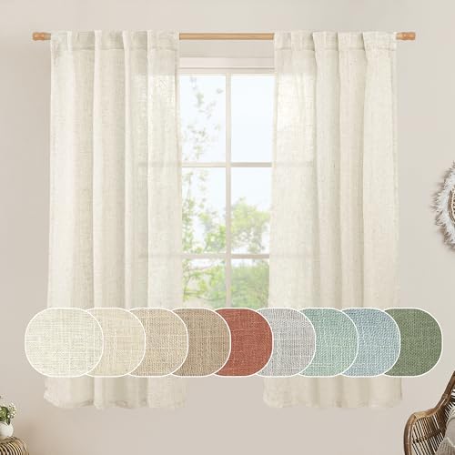 LAMIT Natural Linen Semi Sheer Curtains 63 Inch for Bedroom, 2 Panels - color: Natural, size: 38"W x 63"L (Pack of 2)