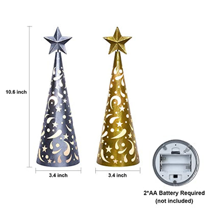 YEAHOME Christmas Decorations Indoor, 2 Pack Lighted Christmas Table Decor with Star and LED Lights Battery Operated Home Decor, Xmas Holiday Wedding Party Tabletop Desk Ornament (Gold, Silver)