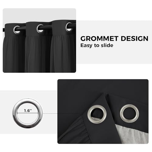 100% Blackout Curtains for Bedroom, Double Layer Black 96" L - color: Black, size: 52"W x 96"L (Pack of 2)