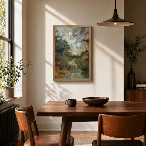 Framed Abstract Wall Art Green Landscape Canvas Print - color: painting, size: 24"L x 16"W