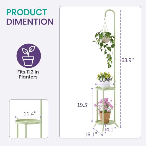 2-Tier Metal Plant Stand with Hanging Hook,Green - color: Green