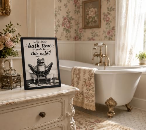 Framed Fun Frogs Canvas Wall Art Poster Prints Bathroom 8×10In1P Be Hung - color: bathroom-5, size: 8×10in