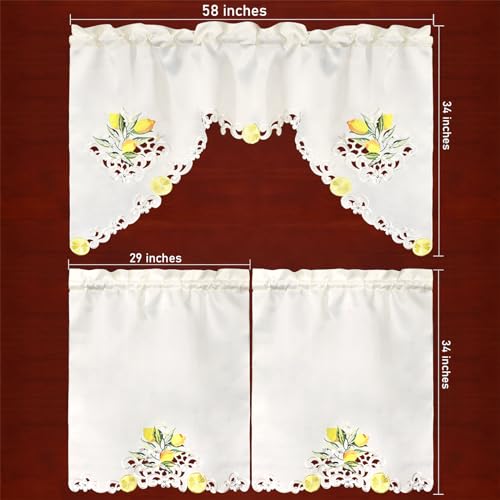 Simhomsen Embroidered Lemon Kitchen Window Curtain Swag and Tiers Set for Spring and Summer (Lemon) - color: Lemon