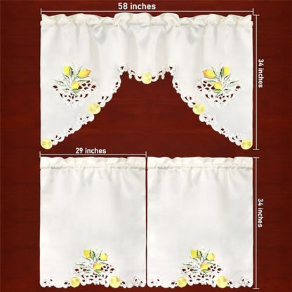 Simhomsen Embroidered Lemon Kitchen Window Curtain Swag and Tiers Set for Spring and Summer (Lemon) - color: Lemon