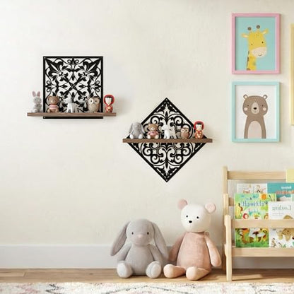 2PCS Decorative Wall Shelves, Metal & Wood Floating Shelves for Room Decor