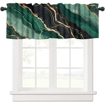 Green Black Marble Valance, Abstract Liquid Golden Lines Marble Blackout Short Thermal Insulated Rod Pocket Short Window Curtain for Cafe Bedroom Kitchen, 54x18inch - color: Marble-13