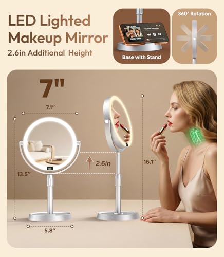 7" ABS Lighted Makeup Mirror with Lights, 20X Magnifying Mirror with Light - color: 7in-gray