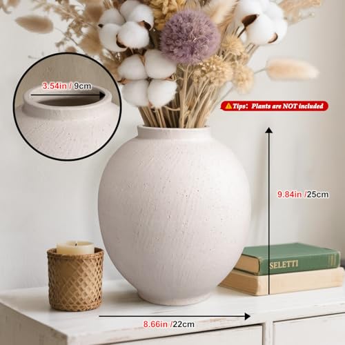 Large Ceramic Vase White Flower Vase,9.8 Inch Tall Big Round Vase - size: 9.84 Inch-large-white