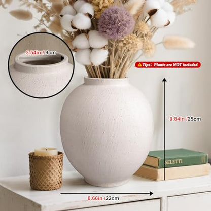 Large Ceramic Vase White Flower Vase,9.8 Inch Tall Big Round Vase - size: 9.84 Inch-large-white