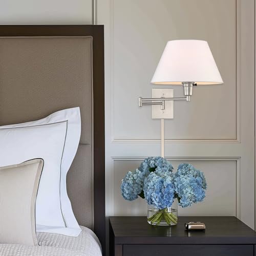 Kira Home Cambridge 15" Modern Swing Arm Wall Sconce with 3-Way Switch - color: Brushed Nickel,White Shade