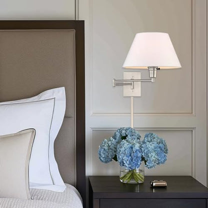 Kira Home Cambridge 15" Modern Swing Arm Wall Sconce with 3-Way Switch - color: Brushed Nickel,White Shade