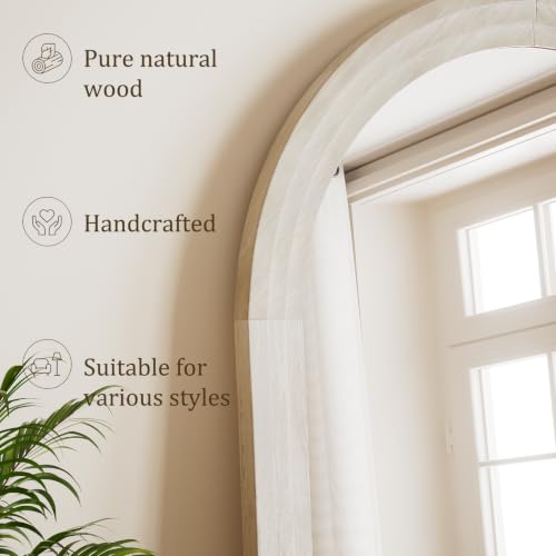 65"x22" Arched Full Length Mirror with White Solid Wood Frame - color: White, size: 65"L x 22"W