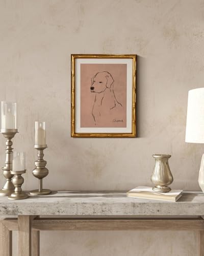 InSimSea Gold Bamboo Framed Wall Art, Dog Sketch Animal Prints, 11x14In - color: Line Dog