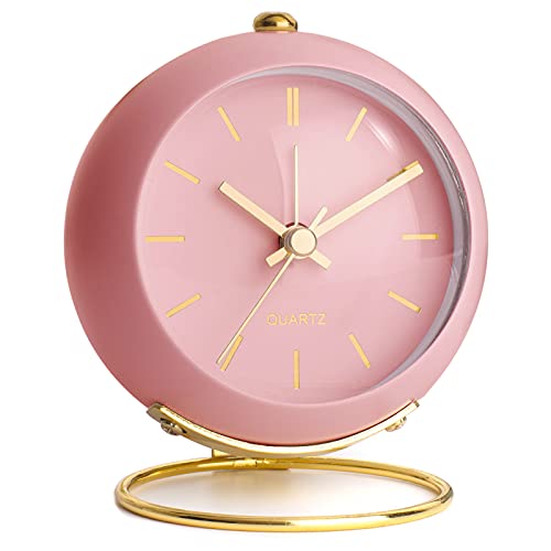 AYRELY® Battery Operated Analog Desk Alarm Clock with Light, Table Clock - color: Pink