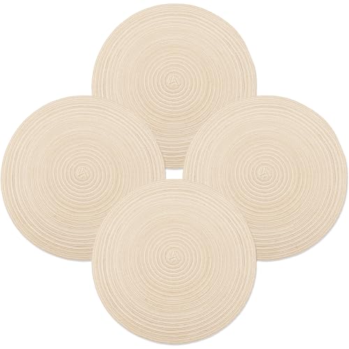 MIAOMIAO Round Placemats Set of 4 Braided Dining Table Kitchen Decor Mets - color: Z-beige-4pc