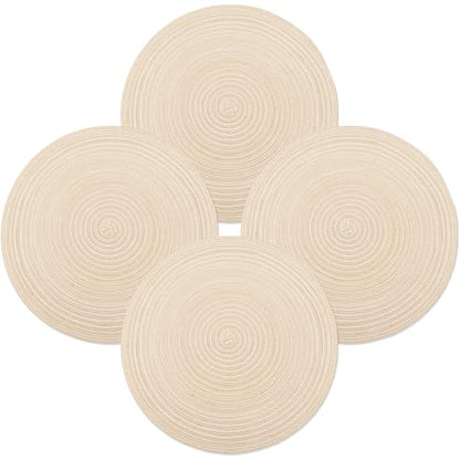 MIAOMIAO Round Placemats Set of 4 Braided Dining Table Kitchen Decor Mets - color: Z-beige-4pc