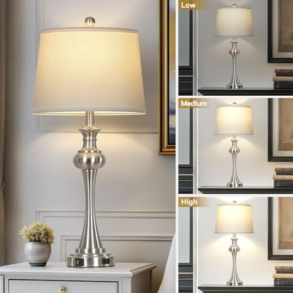 Cinyirong 28.75" Silver Table Lamps for Living Room,Touch Lamps for Bedrooms Set of 2 - Nightstand Table Lamp with USB C+A, 3 Way Dimmable Bedside Lamps End Tables Brushed Nickel - color: Silver table lamp