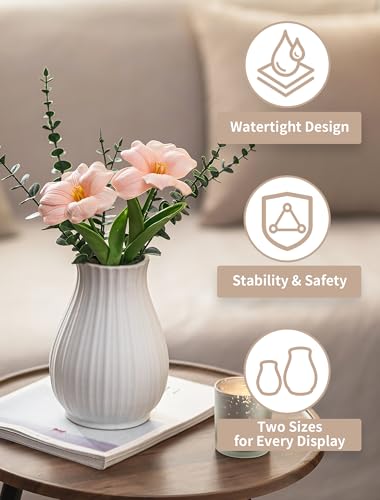 NUPTIO Ceramic Flower Vase for Bouquet, White, 8.07" Tall - size: Style 2-L-White