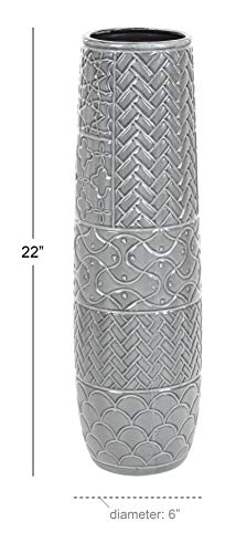 Deco 79 Ceramic Decorative Vase Slim Engraved Patterned Centerpiece Vase, Flower Vase for Home Decoration 7" x 7" x 22", Gray - size: 7" x 7" x 22"