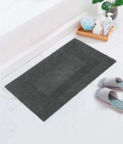 COTTON CRAFT 2 Pack Reversible Bath Mat Rug - Plush -17x24- Charcoal Grey - color: Charcoal, size: 17x24 Inches