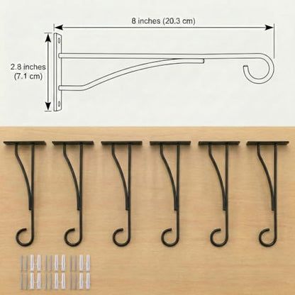 Eyrosa 8" Plant Hangers Hanging Hooks Minimalist 6 Pack, Black - color: Black