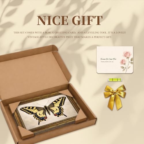Vintage Yellow Butterfly Animal Insect Gold Frame Wall Art Canvas Print - color: Yellow Swallowtail Butterfly, size: 16"L x 12"W