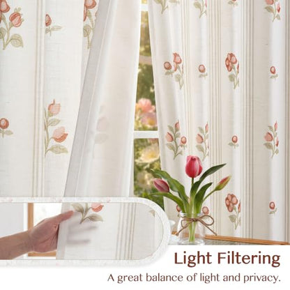 Pinch Pleat Linen Blend Curtains Beige Stripe Floral, 40"W x 90 Inches Long - color: Beige Stripe, size: 40"W x 90"L (Pack of 2)