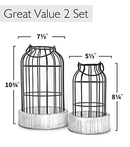 Livelab Modern Farmhouse Lantern Decor, [Refined] Rustic Home Decor Lanterns, Wire Metal Cloche Decorative Candle Holder for Living Room, Fireplace Mantle, Bathroom Countertop