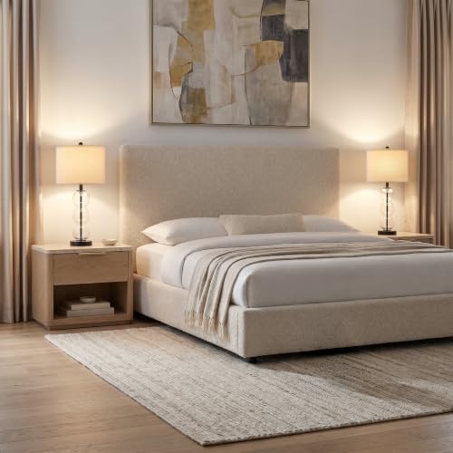 Oneach 25" Glass Table Lamps Set of 2, Black Modern Table Lamps with USB Ports for Living Room, Linen Shade Bedside Lamps for Bedroom, Nightstand, Side Table (Bulbs not Included) - color: Black