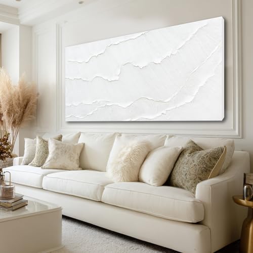 Large White Abstract Textured Canvas Wall Art for Living Room 29x58 Inch - color: White, size: 58"L x 29"W
