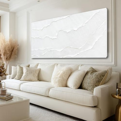 Large White Abstract Textured Canvas Wall Art for Living Room 29x58 Inch - color: White, size: 58"L x 29"W