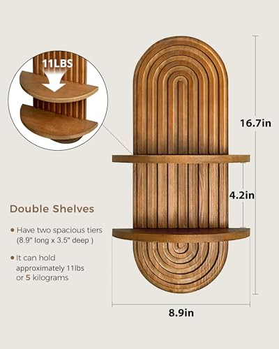 Bamworld Boho Wall Decor Plant Wall Shelf Wood Plant Holder 2 Tier - color: Brown - Matte, size: 16.7'' -1 Pcs