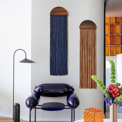 Flber 2 Pcs Macrame Wall Hanging Blue Brown Boho Decor 10" W*40" L - color: Blue and Brown