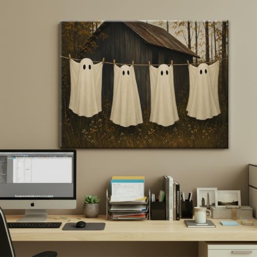 Halloween Wall Art Decor, Ghost Laundry Canvas Print Framed 8x10 Inch - color: J