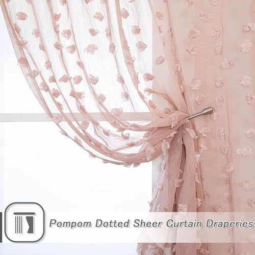 MYSKY HOME Pink Sheer Curtains for Girls with Pom Pom 36Wx45L,2 Panels - color: 1-dusty Pink, size: 36"W x 45"L (Pack of 2)