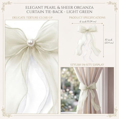 White Lace Bow Curtain Tiebacks 6-Pack, Vine Floral Curtain Holdbacks - color: Creamy Ivory