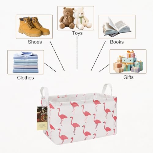 Rectangle Foldable Storage Basket Handles For Home, Flamingo - color: Rectangle Flamingo