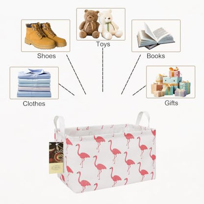 Rectangle Foldable Storage Basket Handles For Home, Flamingo - color: Rectangle Flamingo