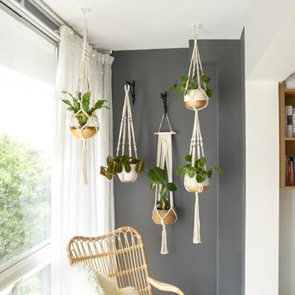 Mkono Macrame Plant Hangers Indoor Set of 4 Hanging Planter Basket Ivory - color: Ivory