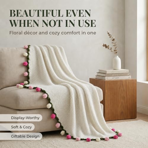 Tulip Crochet Flower Bouquet Blanket, Handmade Knitted Throw Blanket - color: Pink Tulip, size: Medium