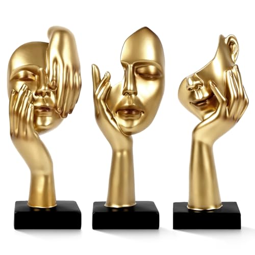 3 Pcs Thinker Statue,Modern Home Sculptures,Figurine for Bookshelf - color: 3 Pcs Gold-2