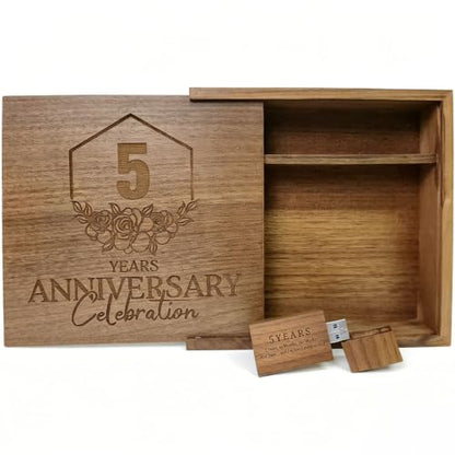 Wood USB Flash Drive 32GB USB3.0 with Gift Box for 5 Year Anniversary - color: Walnut(ANN5 Block USB+box-L), size: 32GB-3.0